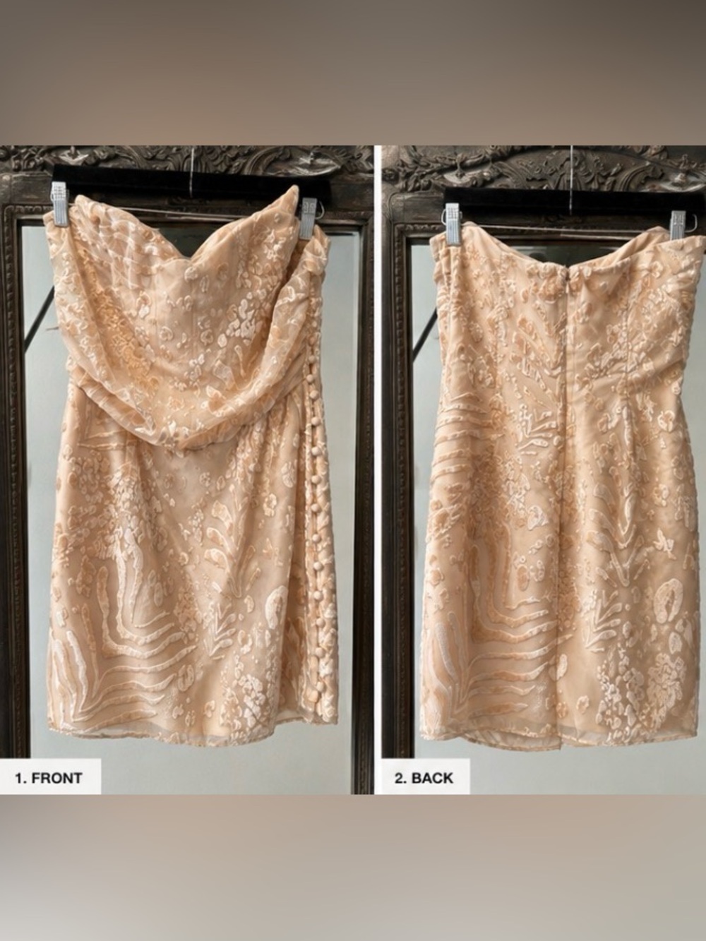 Strapless Lace-Embroidered Mini Dress in Nude